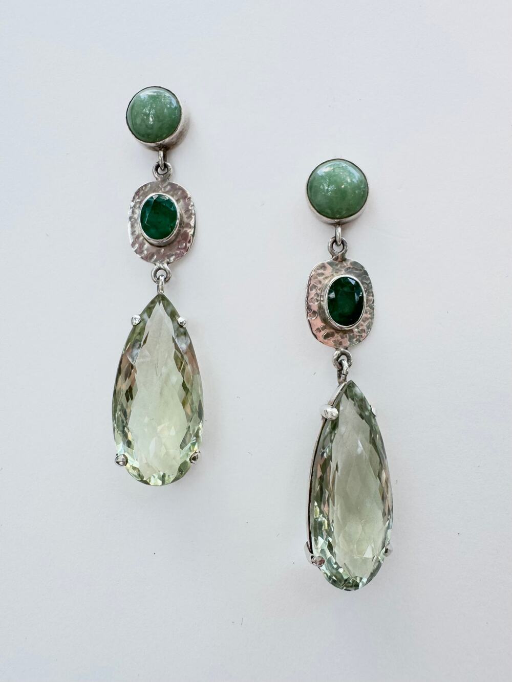 Jade Emerald Green Amethyst Sterling 925 Silver Handmade Earrings